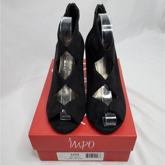 IMPO Tyra black vegan suede zip back pump heels with box 10 - Picture 5 of 11